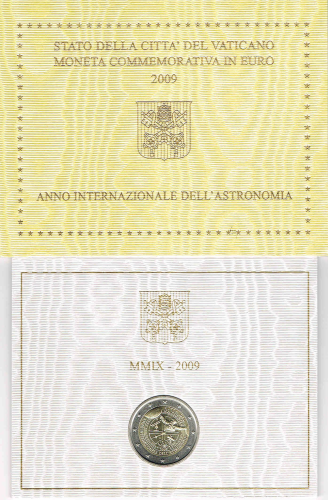 Pièce 2Euro commémorative Vatican 2009 Astronomie Rare