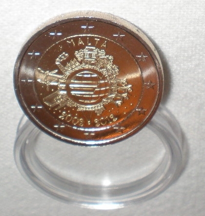 Monnaie 2 Euro Commémorative Malte , année  2012. 10 ans de L'Euro.