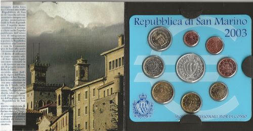 Saint Marin 2003 série 8 pièces + 5€ argent commémoratives