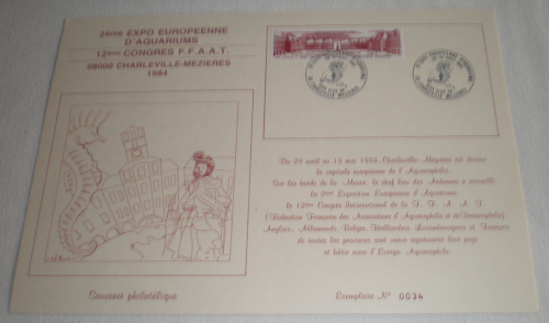 Souvenir philatélique  d'aquariums de  Charleville Mézières 1984.  Lot N°1