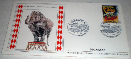 Enveloppe premier jour Monaco année 1994. N°1923 Festival du cirque