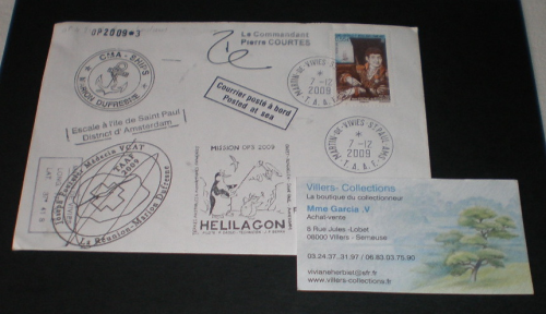 Lettre philatélique des T.A.A.F.Courrier posté  à bord du paquebot Marion Dufresne, année 2009.