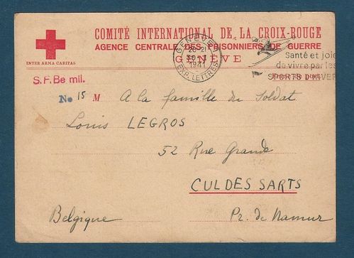 Carte Comité Croix Rouge des Prisonniers de Guerre 1941
