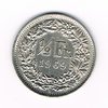 Pièce de monnaie 1/2 Francs Suisse-Helvetia, année de frappe 1969 B, tranche cannelée. Description: Couronne de fleurs et de divers feuilles de chêne des alpes.