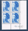 Timbres poste de France bloc de quatre timbres avec coin daté du 5. 8. 87. neuf. Ref Yvert & Tellier N° 2485, timbres Liberté de Delacroix valeur 3 f.60 bleu.