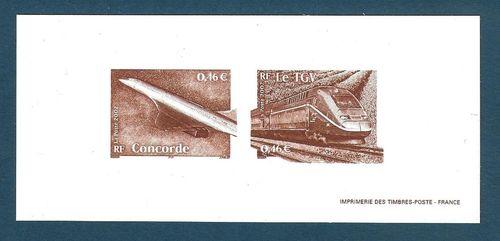 Gravure des timbre France 2002 transports Concorde -TGV