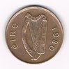 Monnaie Irlande république d'Irlande EIRE avant l'Euro 2 pound 1980, harpes instruments de musique, métaux bronze-aluminium, état T.T.B.