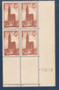 Coin daté du 7. 6. 39. composé de quatre timbres, type cathédrale de strasbourg. Réf Yvert & Tellier N° 443 neuf avec une tache brune la marge droite.  Descriptif: cathédrale de strasbourg. Lot 2 .