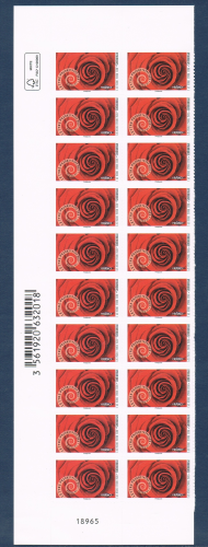 Bande de 20 timbres autocollants Rose rouge issue de feuilles à validité permanente. Descriptif: Timbres adhésifs 2014 pour lettre prioritaire 20 g France. Stock limité à 1 bande de 20 T.P.