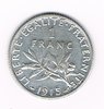 Pièce de monnaie Française 1 Franc Semeuse argent 1915, état superbe. Description: Monnaie 1 Franc Semeuse argent, état de conservation superbe. La Semeuse marchant et semant à contre-vent.