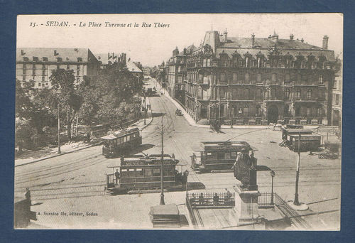 Carte postale ancienne Sedan la Place Turenne et la Rue Thiers