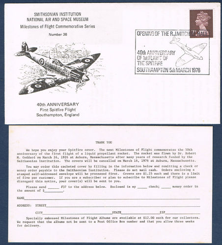 Enveloppe historique 40th anniversary First Spitfire Filight