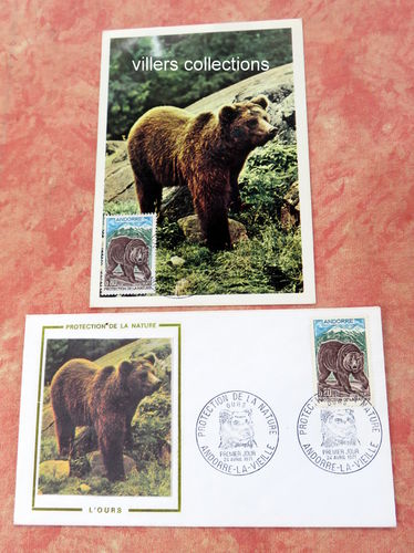 Carte + Enveloppe FDC Andorre Ours Protection la nature