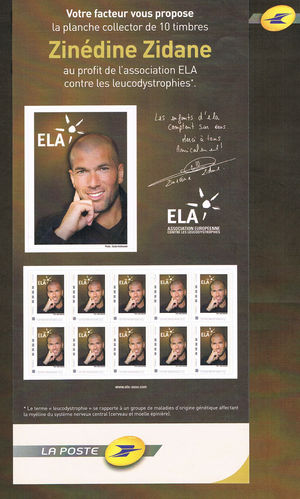 Collector rare 10 timbres Zinédine Zidane Association ELA