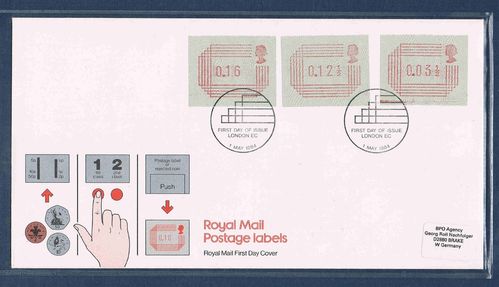 Royaume-Uni Enveloppe 1er jour avec étiquettes postales