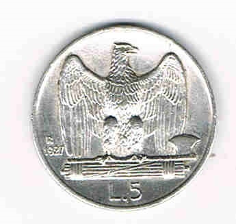 Pièce 5 lires argent R1927 Italie Victor Emmanuel RE D'Italia