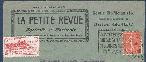 Vignette Antibes Exposition Florale 15-18 Mars 1928