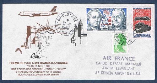 Enveloppe Avion Air France Cargo départ Manager J.F Kennedy