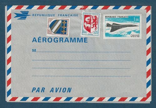 Aérogramme N°1 poste aérienne Concorde + timbres armoirie