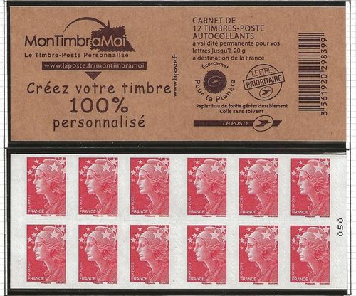 Carnet 2009 timbres Marianne de Beaujard adhésif MonTimbraMoi