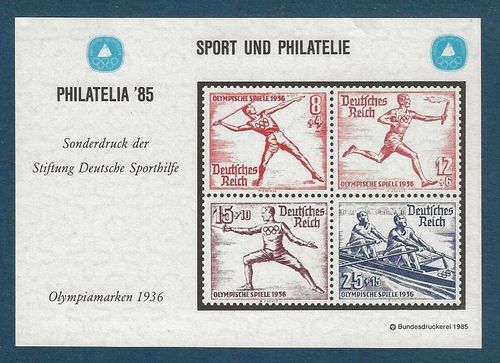 Feuillet Deutsche Reich SPORT PHILATELIE OLYMPIAMARKEN 1936