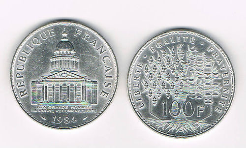 Pièce 100 Francs argent Panthéon 1984