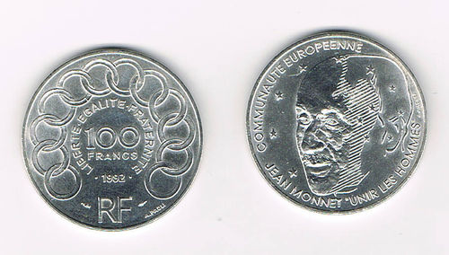 Pièce 100 Francs argent Jean Monnet 1992