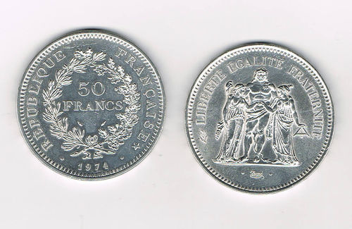 Pièce Française 50 Francs argent 1974 Hercule debout Promo