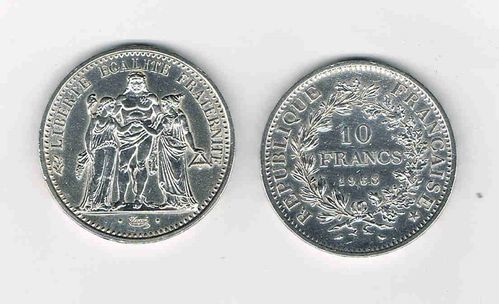 Pièce 10 Fr argent Hercule 1968 debout Pièce pour collectionneur