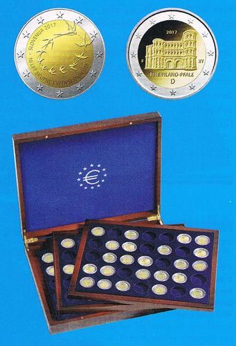 Coffret numismatique avec 3 plateaux pour 105 pièces 2 Euros