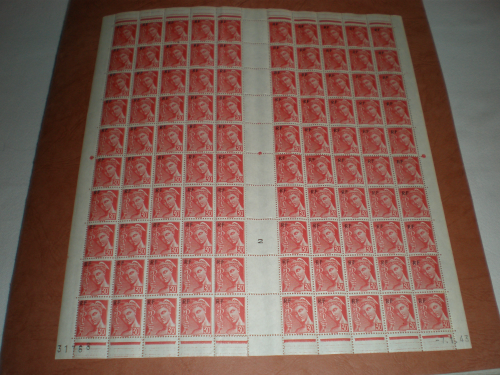 France feuilles complètes de 1942 type mercure 30C rouge.