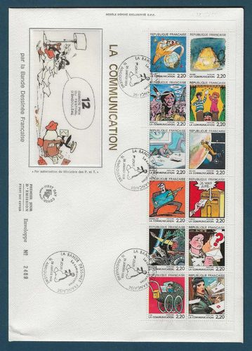 Enveloppe grand format 12 timbres la communication 1988
