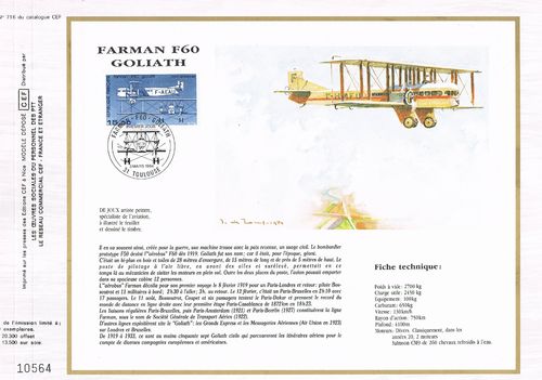 Document philatélique poste aérienne avion Farman F60 Goliath