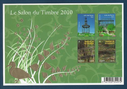 Bloc feuillet doré du salon du timbre 2010 Jardin de France