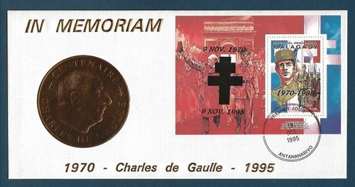 Enveloppe Mémorial Charles de Gaulle 1970-1995 Malagasy