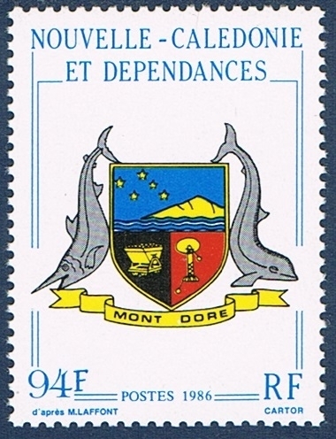 Timbre collection Nouvelle Calédonie,  année  1986. N° 524. Neuf** gomme   d'origine. Description: Armoiries du Mont Dore.