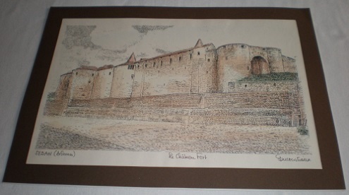 Gravure aquarellée représentant le Château fort de Sedan Rare