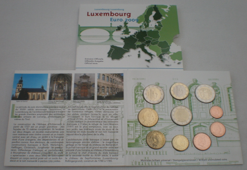 Coffret BU Luxembourg 2009, de 10 pièces dont 2 pièces Commémoratives.