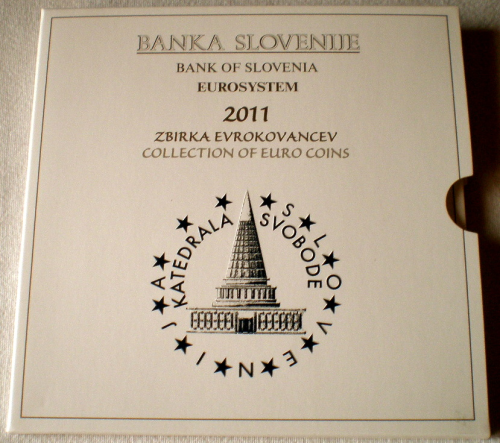 Coffret BU de Slovénie année 2011, contenant 9 pièces de 1 centime  à 2  Euro plus 2 Euro commémorative et 3 Euro commémorative.