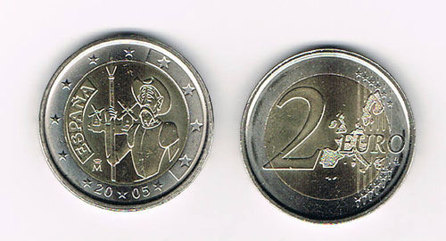 Pièce commémorative 2 euros Espagne 2005 Don Quichotte rare