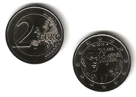 Pièce 2 Euro France 2010 appel du 18 juin 1940 de Gaulle