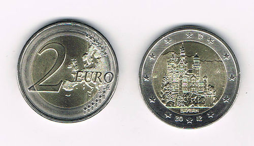 Pièce 2 Euros Commémorative Allemagne 2012 Château Neuschwanstein Bavière