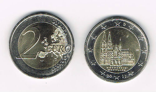 Pièce 2 Euros Commémorative Allemagne 2011 Cathédrale de Cologne qualité UNC