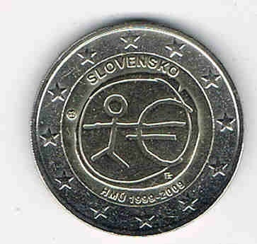 Pièce 2€ Slovaquie 2009 rare l'Union économique et monétaire