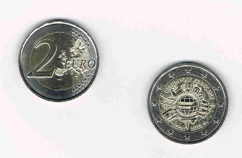 Pièce rare de 2€ commémorative France 2012. 10 ans de L'Euro