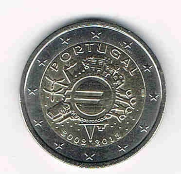 Pièce 2€ Portugal  2012 commémore les 10 ans de L'Euro rare