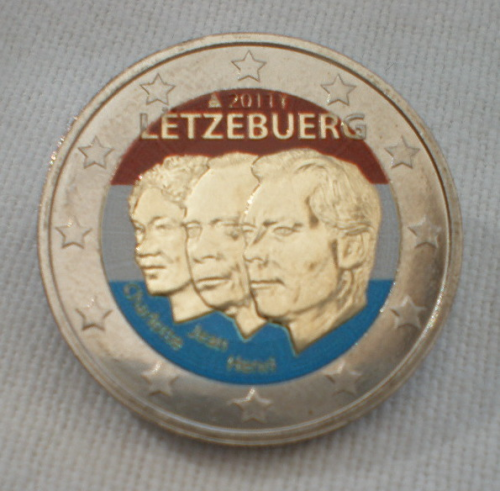 Pièce de 2 euro colorisée 2011 Luxembourg grand Duché