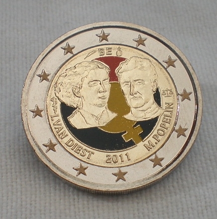 Pièce 2 Euros colorisée Belgique 2011.