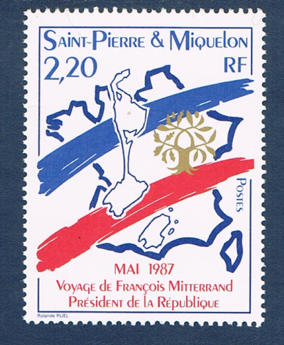 Timbre ST-Pierre-et-Miquelon N° 478, année 1987. Visite de François Mitterrand.