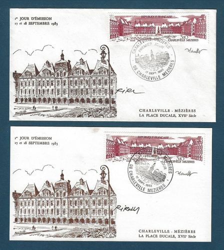 Série carte + enveloppe signée Charleville Mézières La Place Ducale